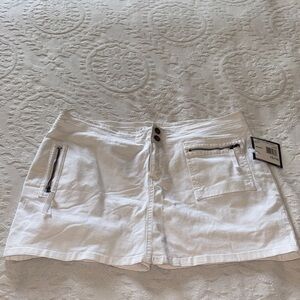 Jordache Women's White Utility Denim Skirt with Front Zip Pockets